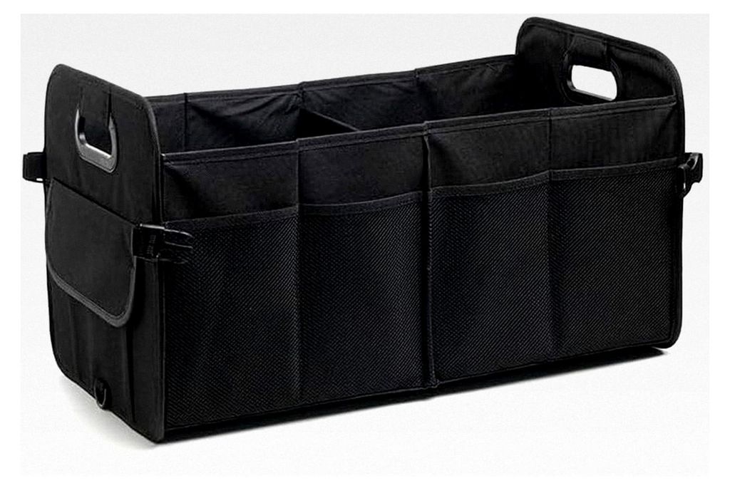 Fahrbarer Kofferraum-Organizer Klappbar - Auto Aufbewahrungsbox Groß mit Deckel, wasserdicht und stabil für SUV, Reisen, Camping (schwarz)