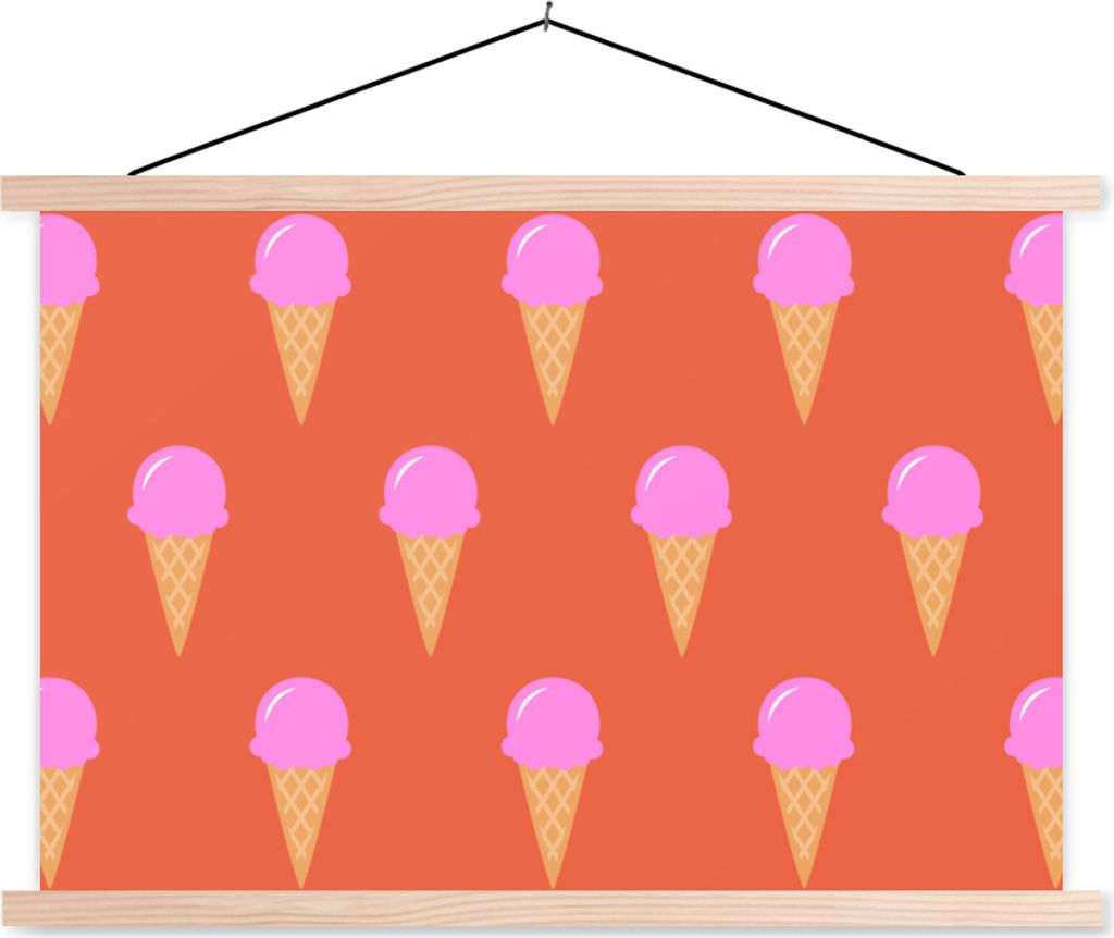 MuchoWow Textilposter Eis - Muster - Rosa - Rot 60x40 cm mit holzfarbenen Rahmen - Bilder