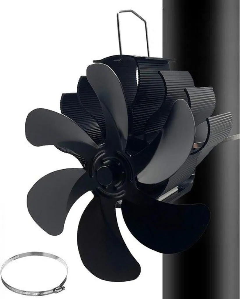 Ventilateur thermique de poêle à bois 6 pales noir en aluminium robuste