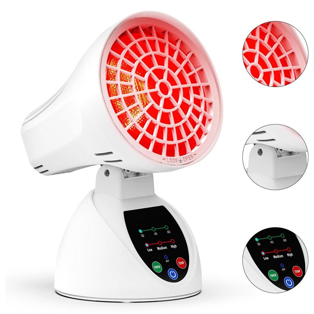 Infrarot-Wärmelampe 150W,Rotlicht-Therapielampe mit Abschaltautomatik bei Umkippen, Tischgerät für Büro & Zuhause