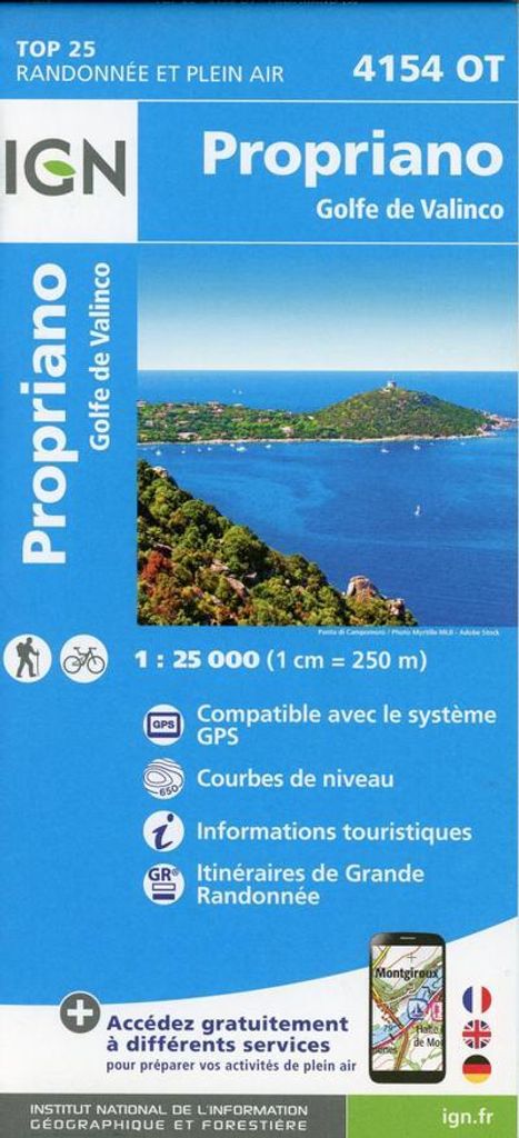 IGN Karte, Carte de randonnée (et plein air) Propriano Golfe de Valinco