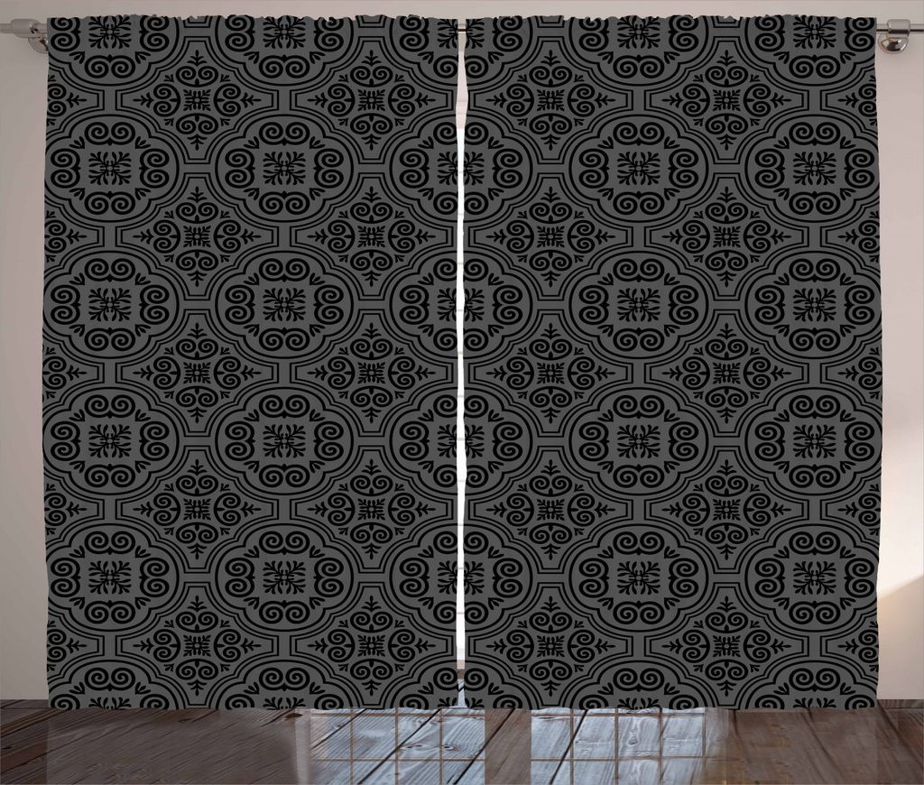 ABAKUHAUS Dunkelgrau Rustikaler Vorhang, venezianischen Barock, Wohnzimmer Universalband Gardinen mit Schlaufen und Haken, 280 x 245 cm, Schwarz Grau