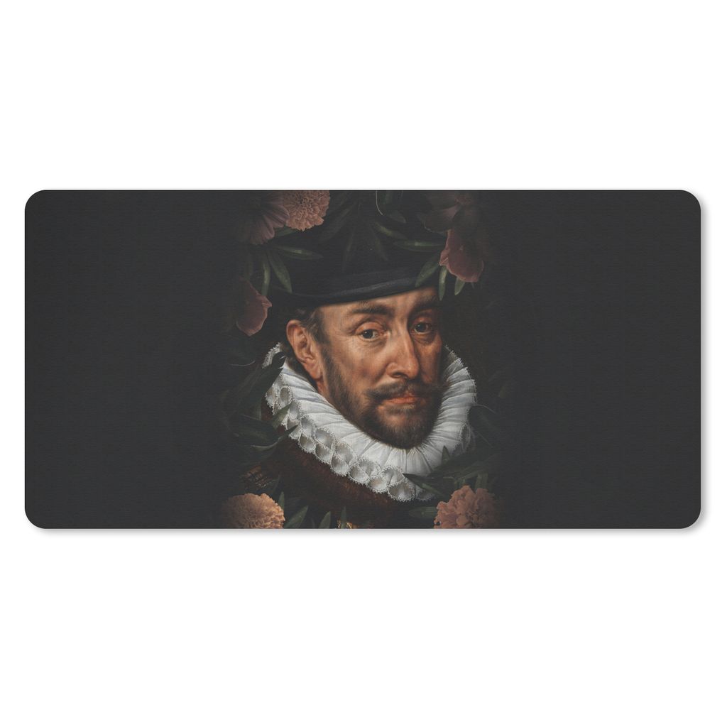 MuchoWow Schreibtischunterlage Wilhelm von Oranien - Blumen - Alte Meister 80x40 cm - XXL Mauspad - Gaming Mauspad