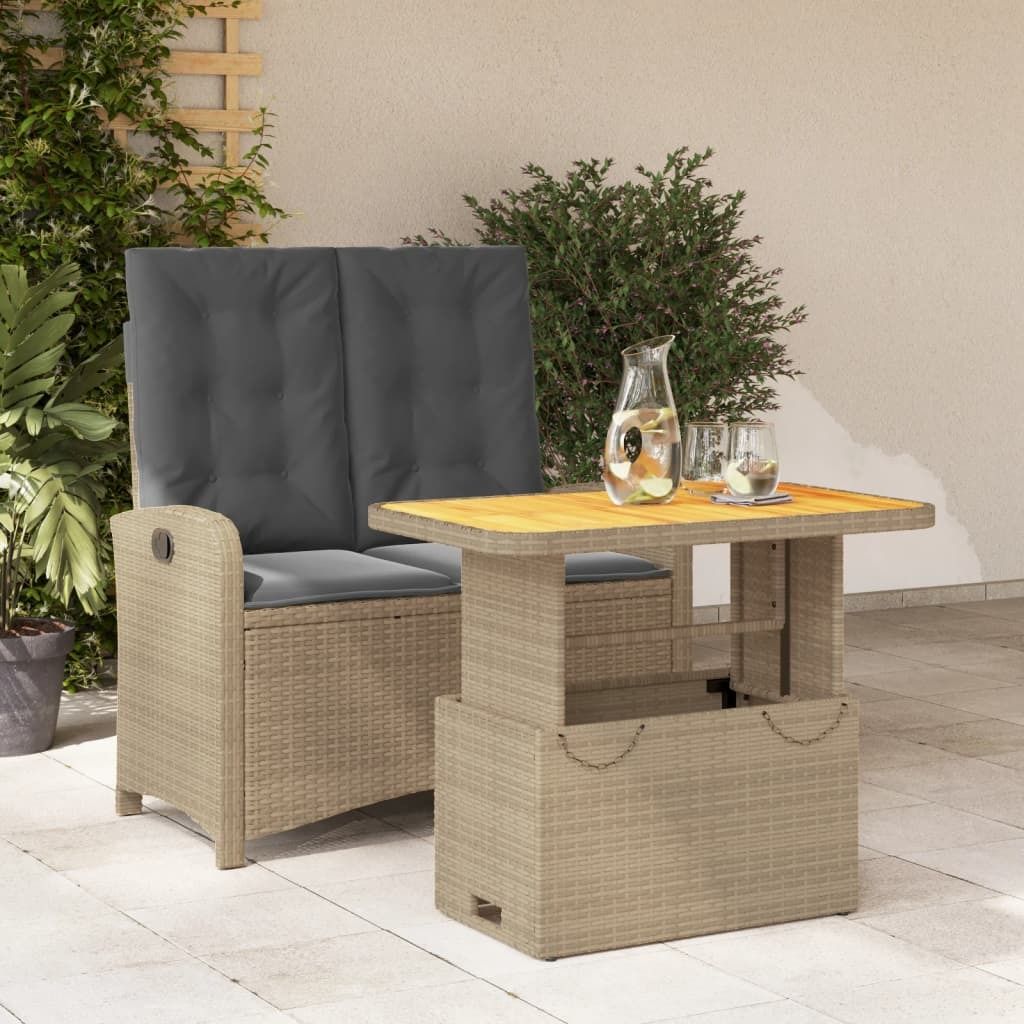 Design 2-tlg. Garten-Essgruppe mit Kissen Beige Poly Rattan, Gartenmöbel-Sets 2024 Neu