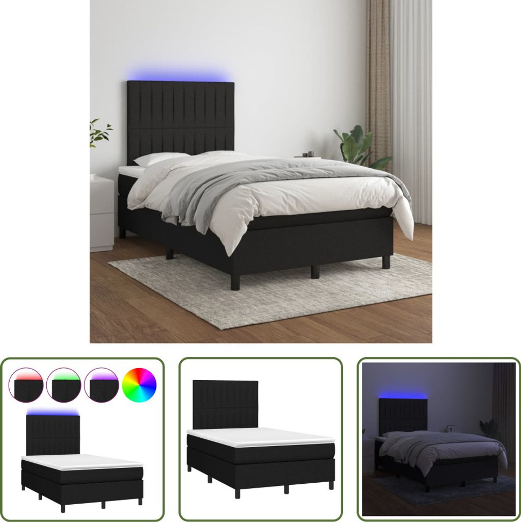 The Living Store Boxspringbett mit Matratze & LED Schwarz 120x200 cm Stoff