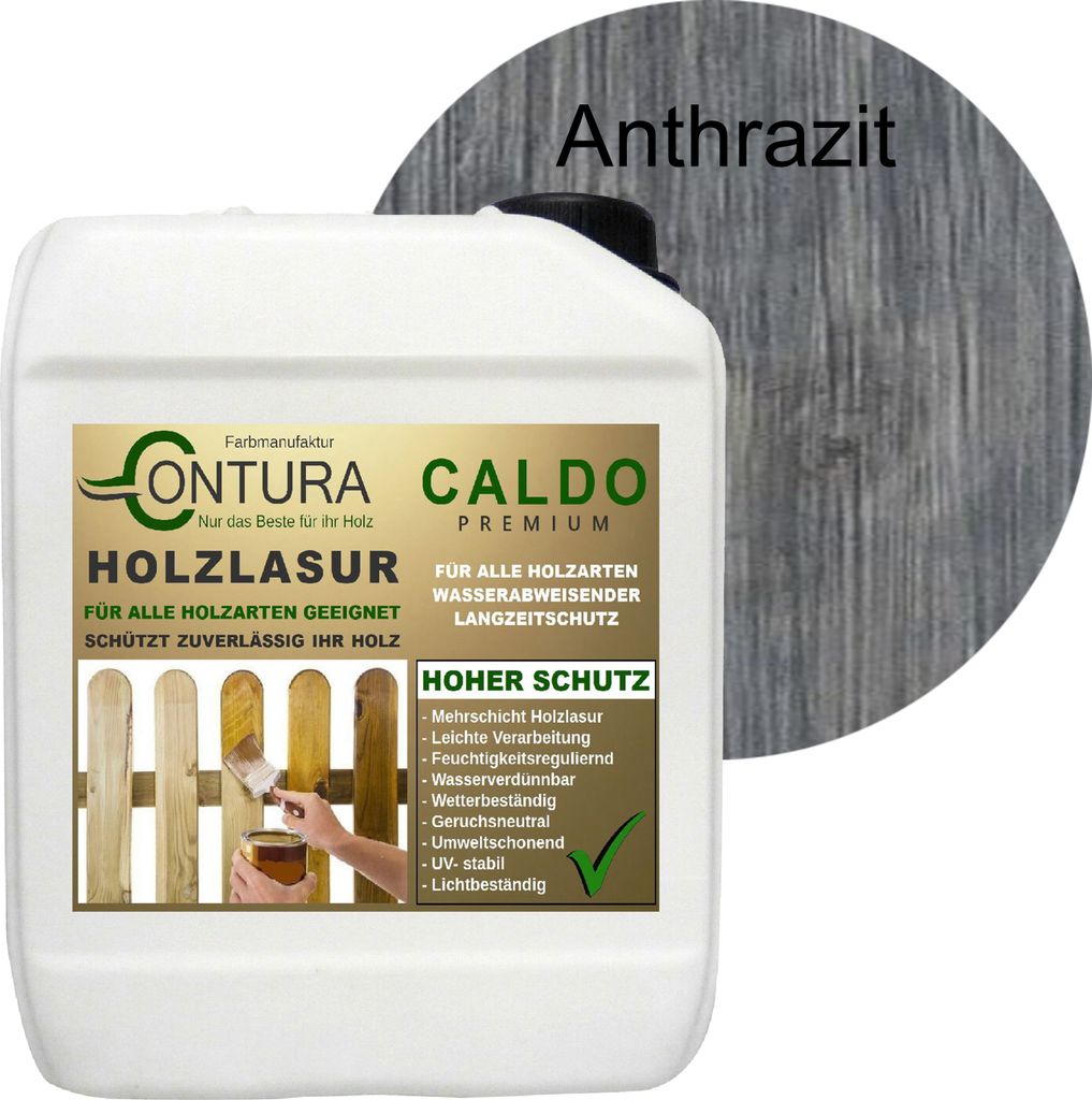 2,5Liter - Holzlasur Dickschichtlasur Set + Pinsel 2in1 Dauerschutzlasur Holzschutz Lasur -12 Anthrazit