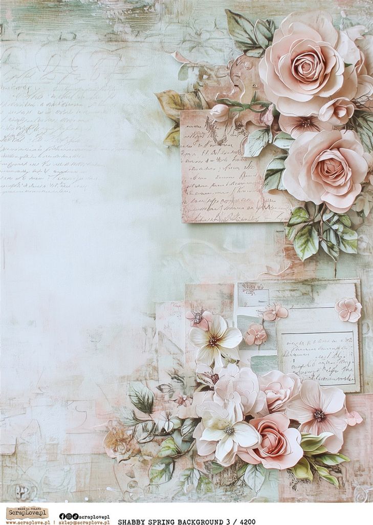 Reispapier Decoupage Bastelpapier A4 - Scraplove - Shabby Spring Background 3