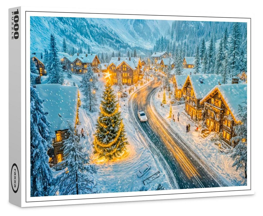 raxxa Premium-Puzzle "Winter Mountain Village with Christmas Decorations", 1000 Teile