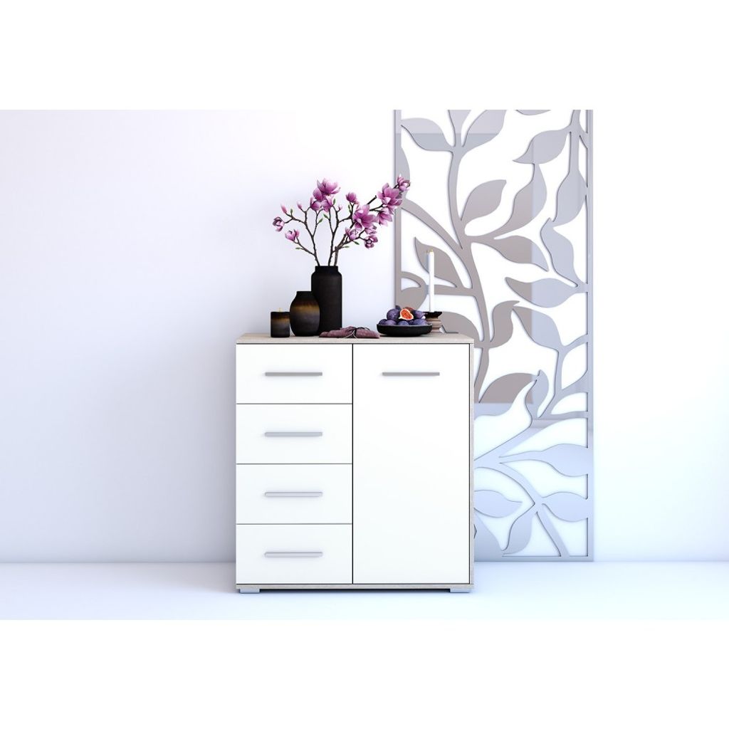 Kommode Schubladkasten Kommode mit Schubladen FRIDA MINI 01 1D4S (Sonoma/Weiß)