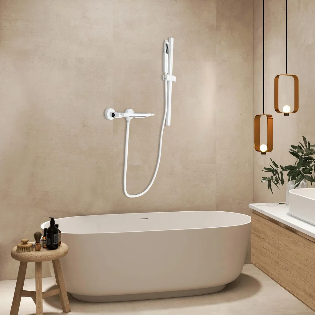 Mitigeur baignoire cascade blanc anti-calcaire, réglage précis d'eau - 2