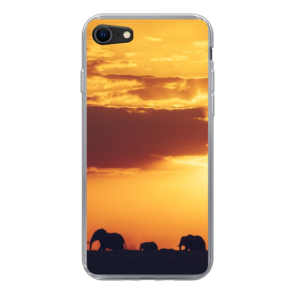 MuchoWow Handyhülle Schutzhülle Hülle für iPhone 8 Elefanten - Horizont - Sonnenuntergang - Tiere Silikon Softcase Handy Hülle - Schutzhaube