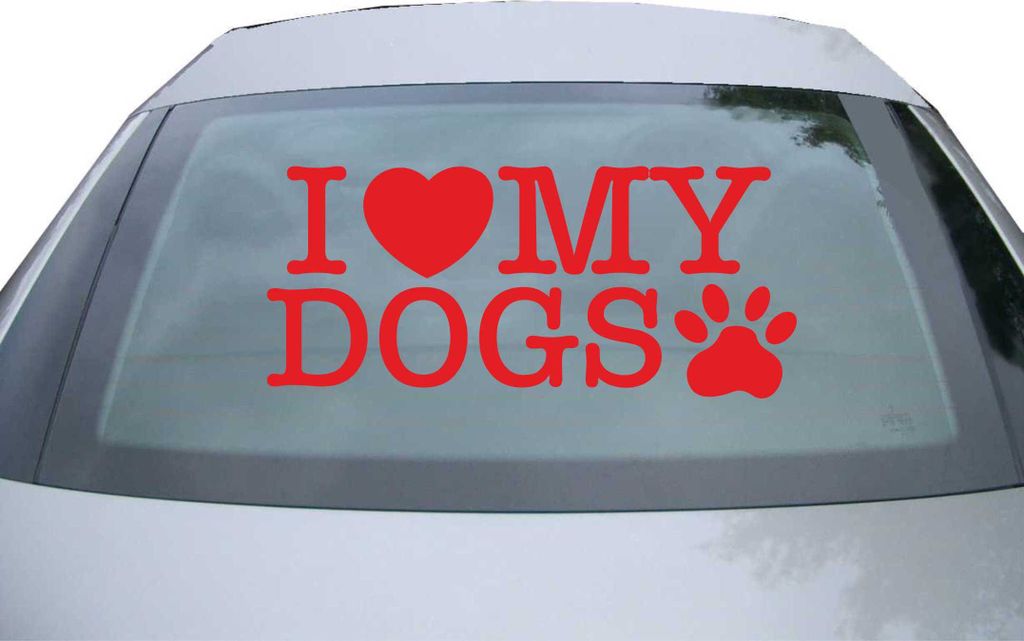 Indigos UG - Aufkleber Heckscheibe & Motorklappe DE2509 - rot - 600x285 mm - I love my dogs - Auto Scheiben Fenster Heckklappe Tuning Racing JDM - ...