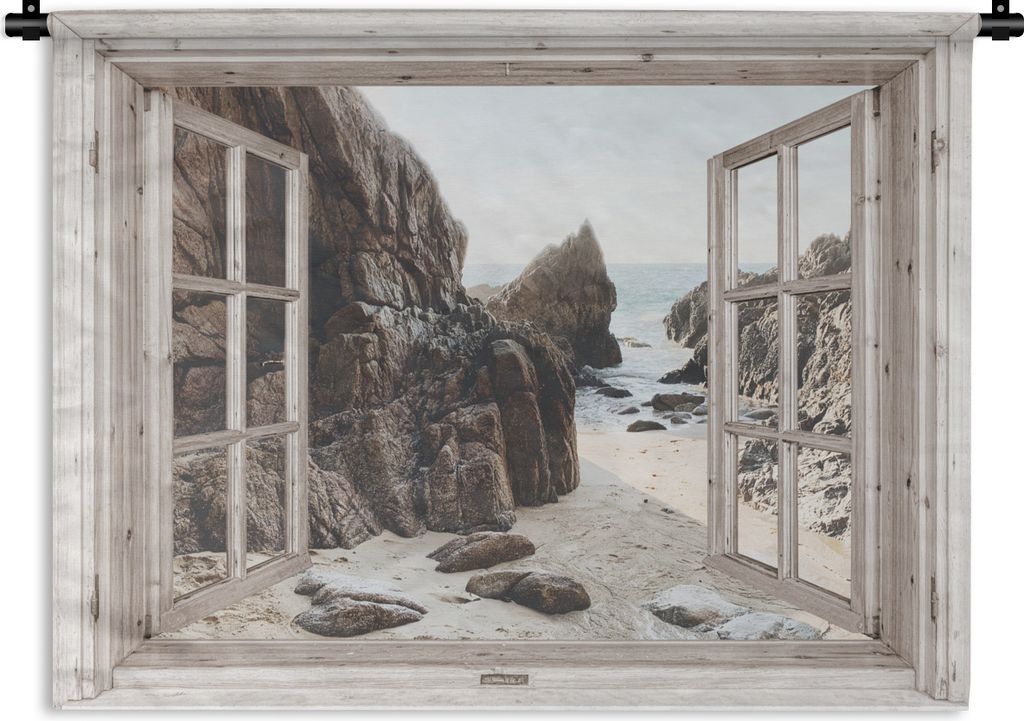 MuchoWow Wandteppich Wandbehang Durchblick - Holz - Strand 150x112 cm Tapisserie Dekoration Wandtuch - Wanddecke - Wandteppiche