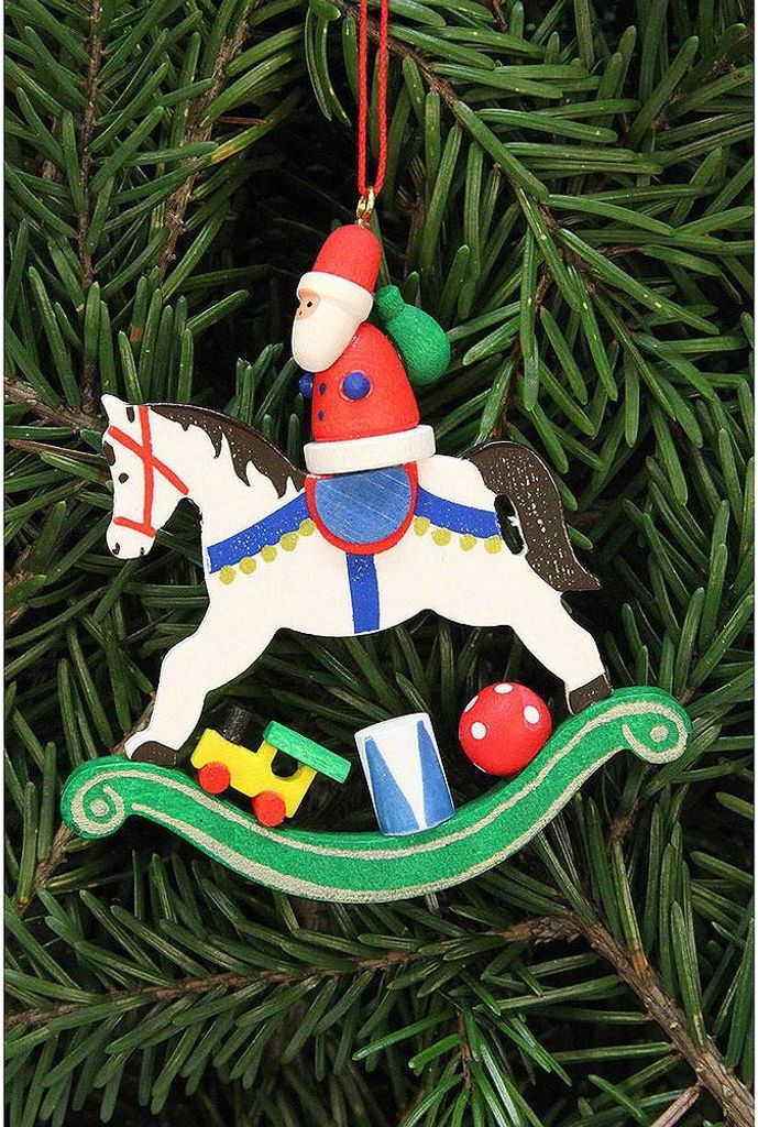 Christbaumschmuck Weihnachtsmann auf Schaukelpferd (6,8x7,1cm) von Christian Ulbricht