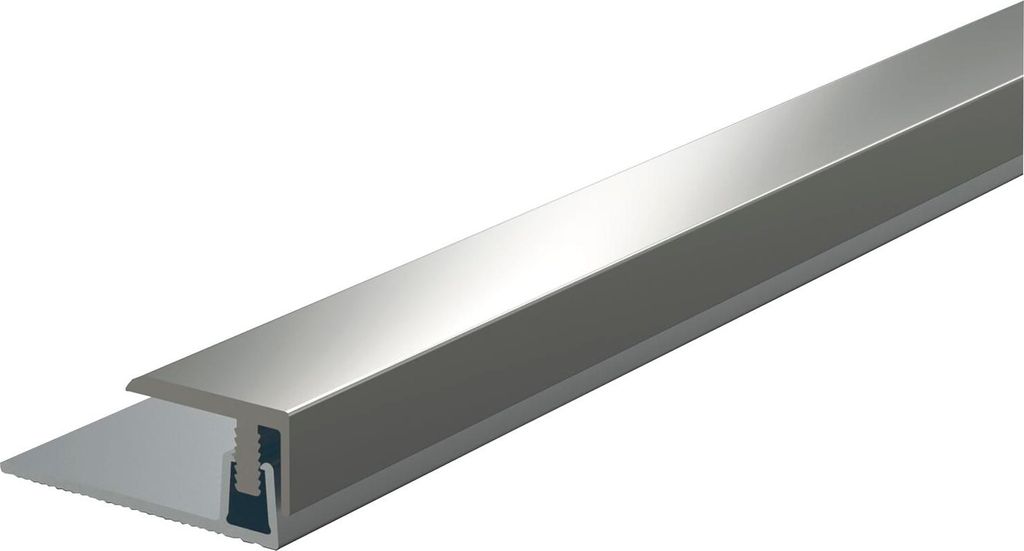 Kügele Abschlussprofil mit 2-teiligem Klemmsystem aus Aluminium, passend zu Parkett- und Designböden, für 7-13mm Bodenstärke, Edelstahl-Effekt