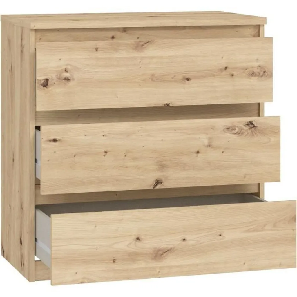 Commode CHELSEA Chêne Artisan avec 3 tiroirs larges - Rangement 80cm - 5