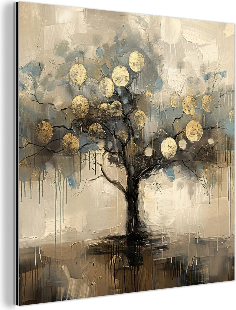 MuchoWow Wanddekoration Metall Metallbild Wandkunst 20x20 cm Beige - Abstrakt - Baum - Gold MuchoWow Aluminium Gemälde - Alu Dibond Bilder