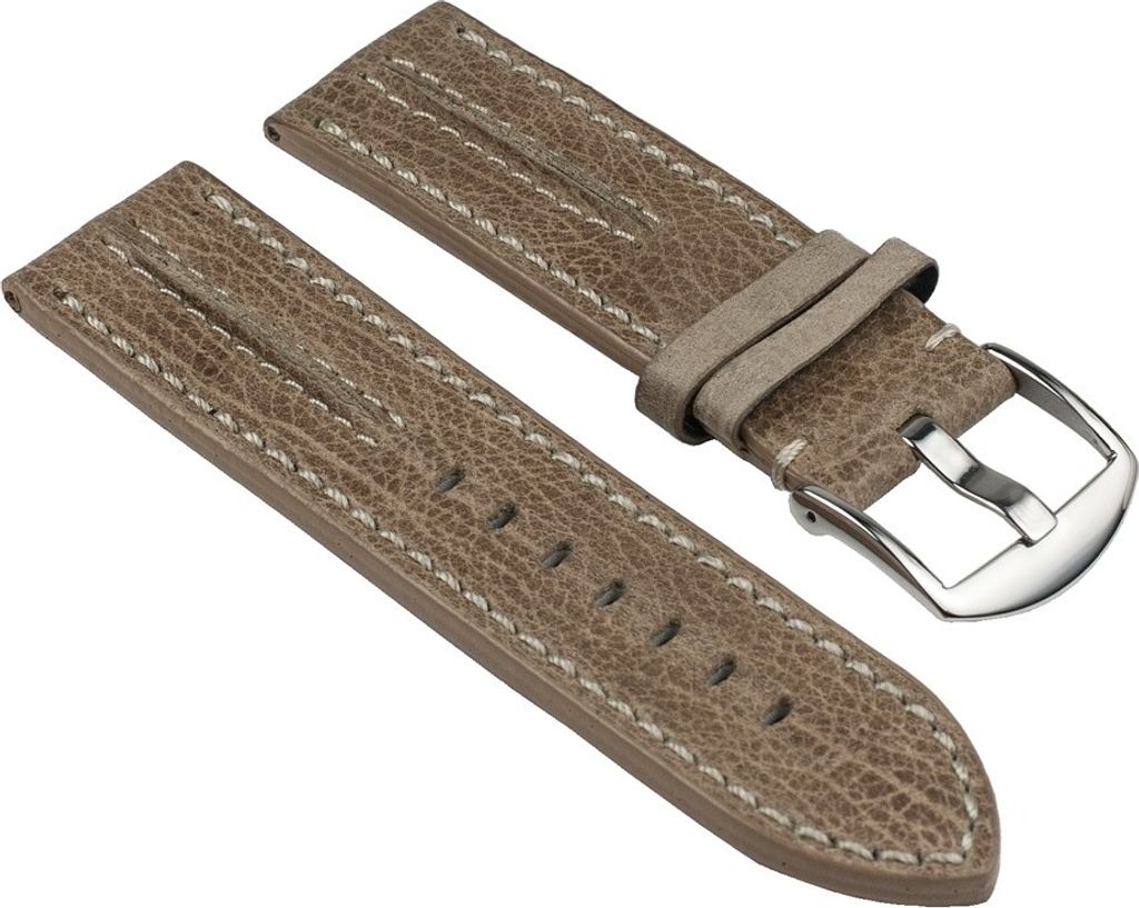 Rustika Uhrenarmband Leder Creme mit weißen Ziernaht Produktbild 