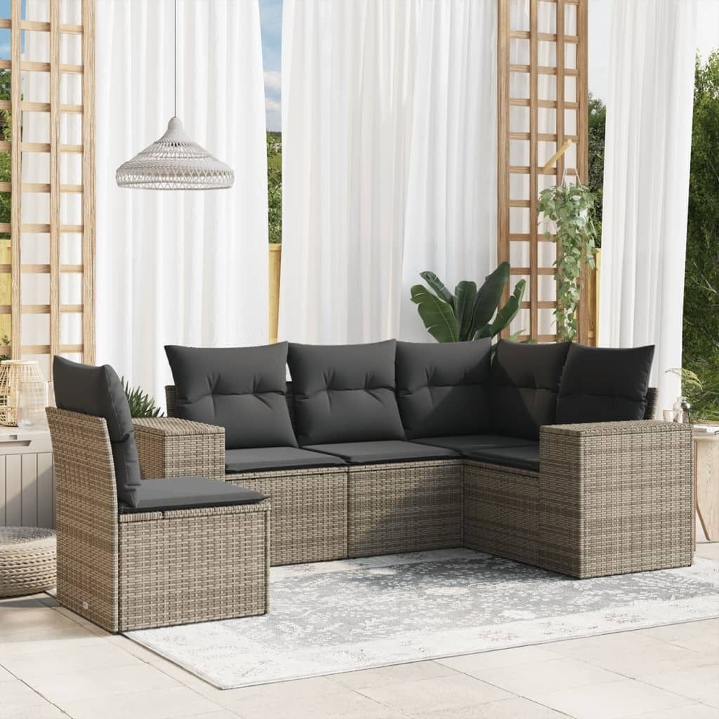 Maison Exclusive - 5-tlg. Garten-Sofagarnitur mit Kissen Grau Poly Rattan