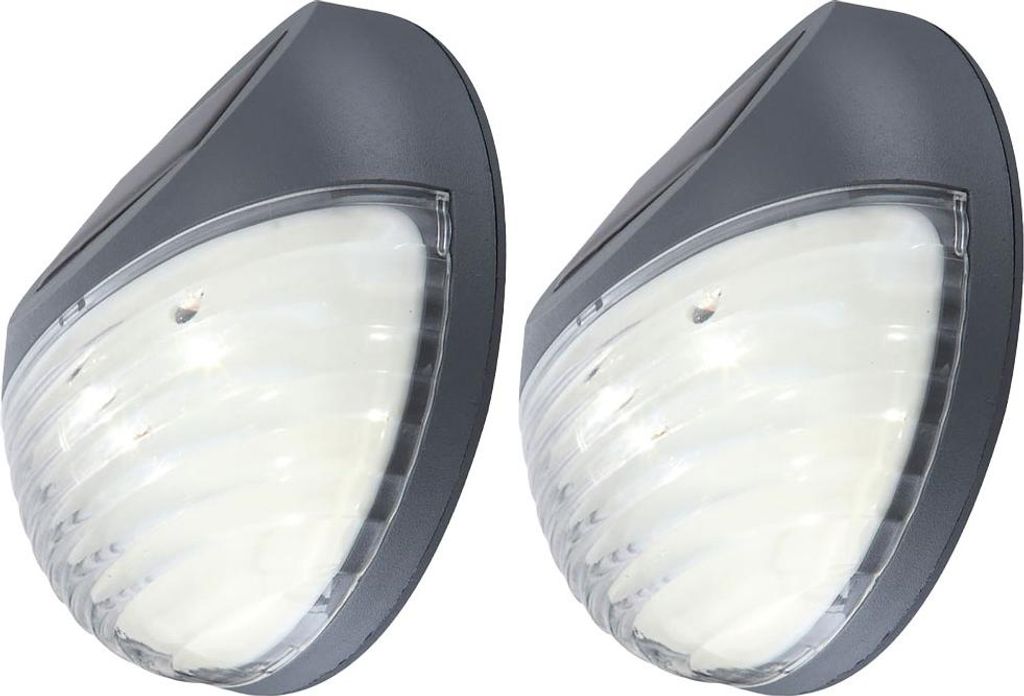 2er Set LED Zaun Solarleuchten aus Kunststoff in grau