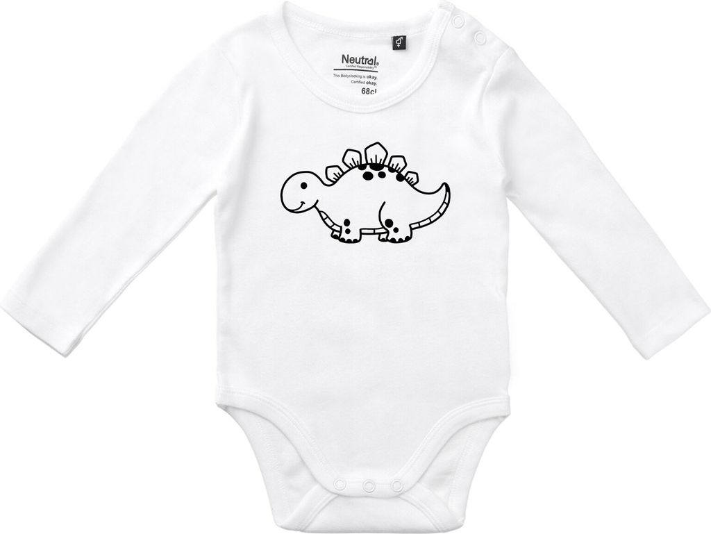 Huuraa Baby Body Stegosaurus Dinosaurier 74 White Baumwolle Fairtrade Langarmbody Geschenkidee