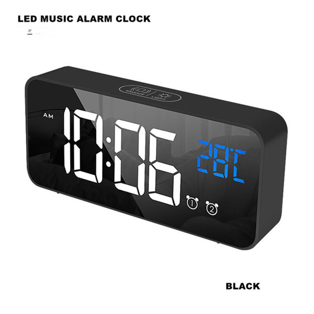 Digitaler Wecker,LED-Digitaluhr Digitaluhr Wecker Durchschnittliche Temperatur,Schlummerfunktion,2 Wecker,USB-Ladeanschluss / 13 Lieder (Schwarz)