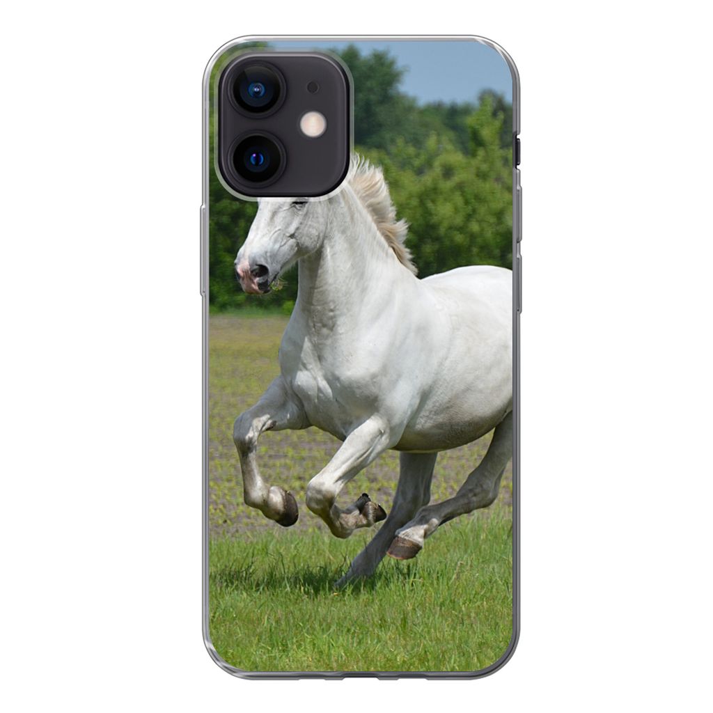 MuchoWow Handyhülle Schutzhülle Hülle für iPhone 12 Pferde - Natur - Weiß Silikon Softcase Handy Hülle - Schutzhülle