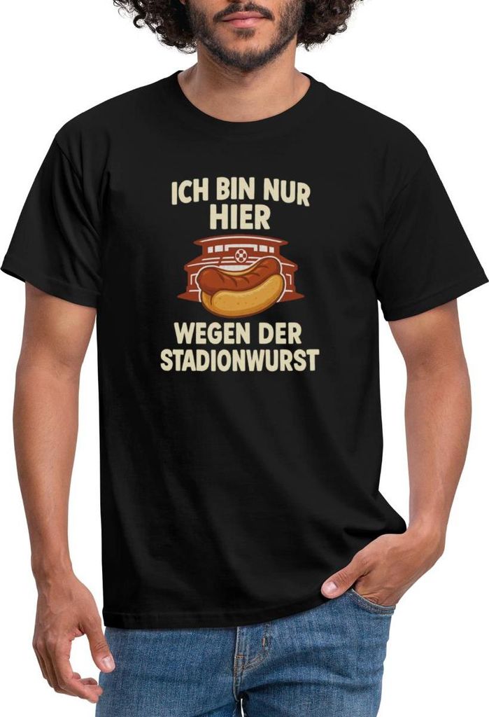 Spreadshirt Bin Nur Hier Wegen Der Stadionwurst Fußballhumor Männer T-Shirt, S, Schwarz