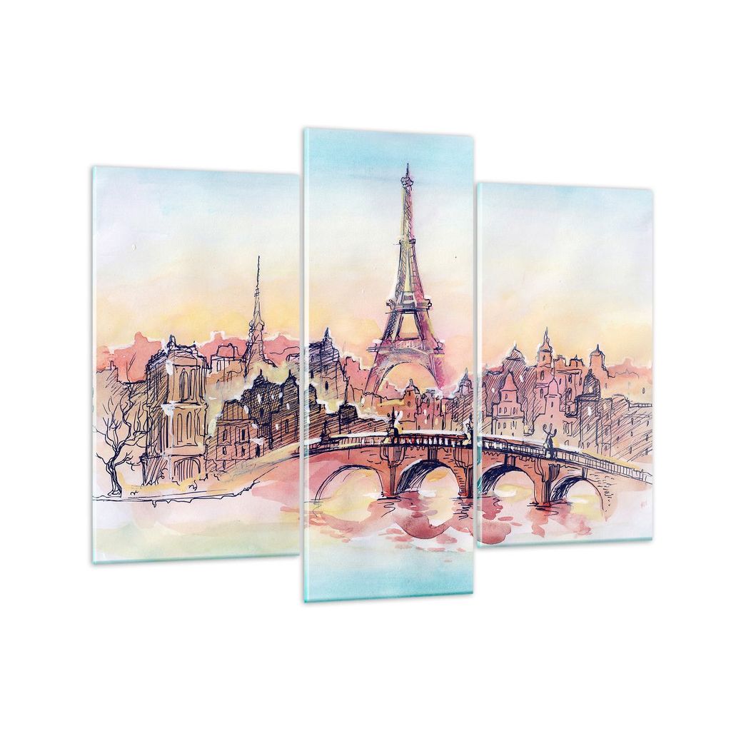 Bilder auf glas - Brücke Eiffle Illustration Frankreich - 130x100cm - Glasbilder - Wandbilder - Kunstdruck - Wanddekoration aus Glas - Glas Bilder...