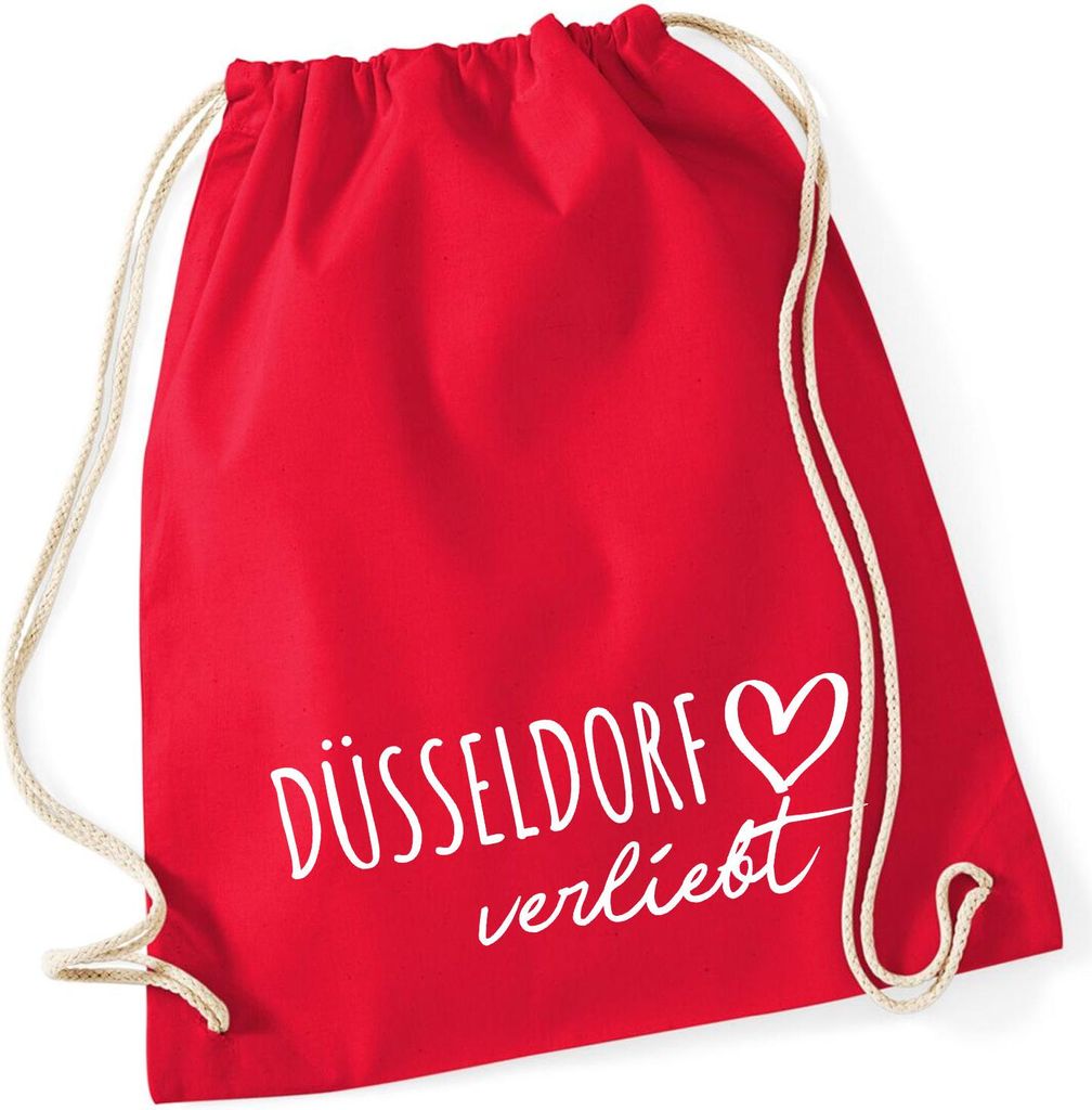 Huuraa Turnbeutel Düsseldorf verliebt 12 Liter Classic Red Baumwolle Rucksack Geschenkidee