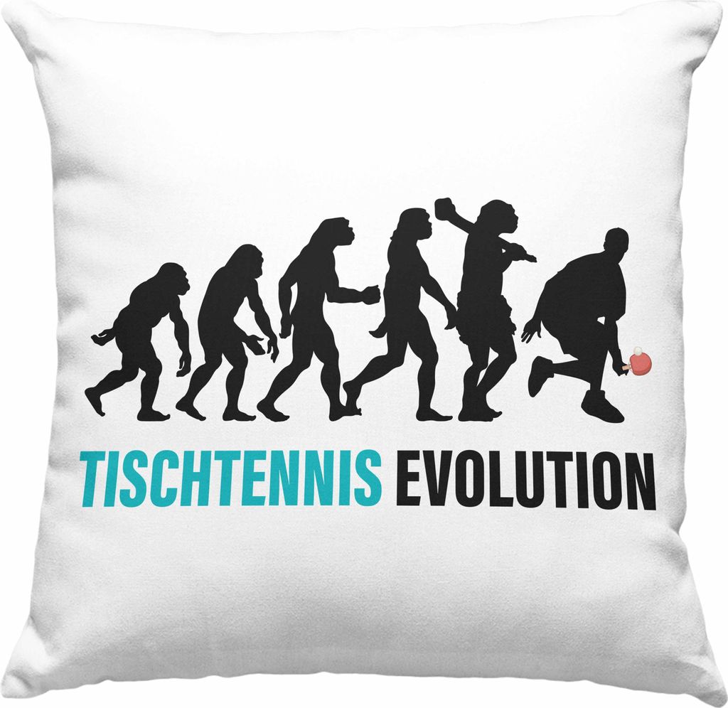 Trendation - Tischtennis Evolution Deko-Kissen mit Füllung 40x40 Geschenk Tischtennisspieler Geschenkidee Lustig für Männer Tischtennis Zubehör...