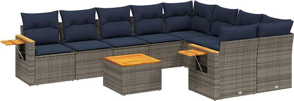 vidaXL 10-tlg. Garten-Sofagarnitur mit Kissen Grau Poly Rattan