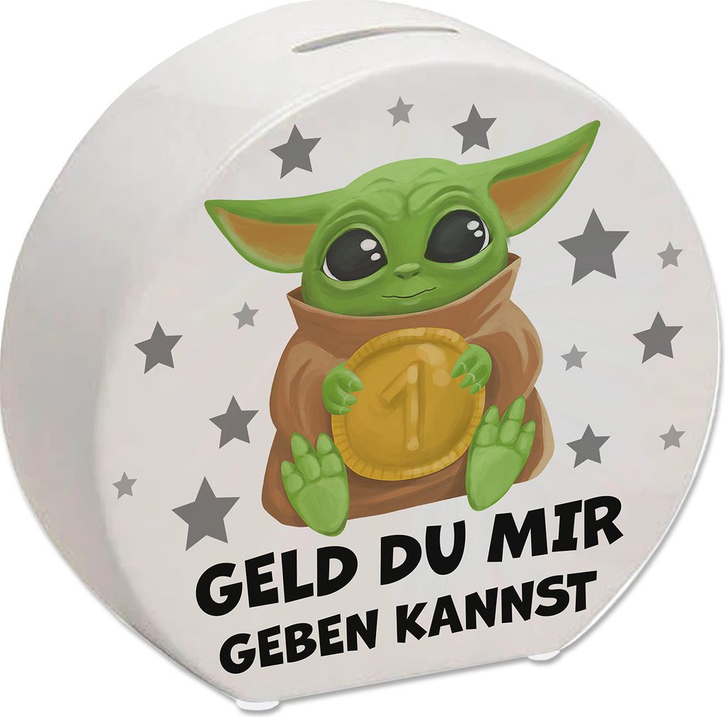 Baby-Alien Spardose mit Spruch Geld du mir geben kannst