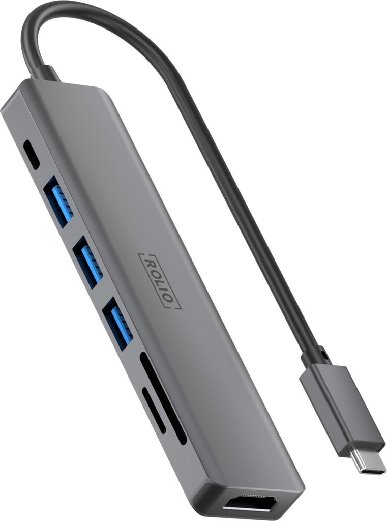 Rolio USB C Hub, 7 in 1 Hub, , USB-C, 4K HDMI, USB 3.0, SD&TF Kartenleser, Universal, für Macbook Pro / Air / iPad Pro / iPhone / Galaxy / HP / De...