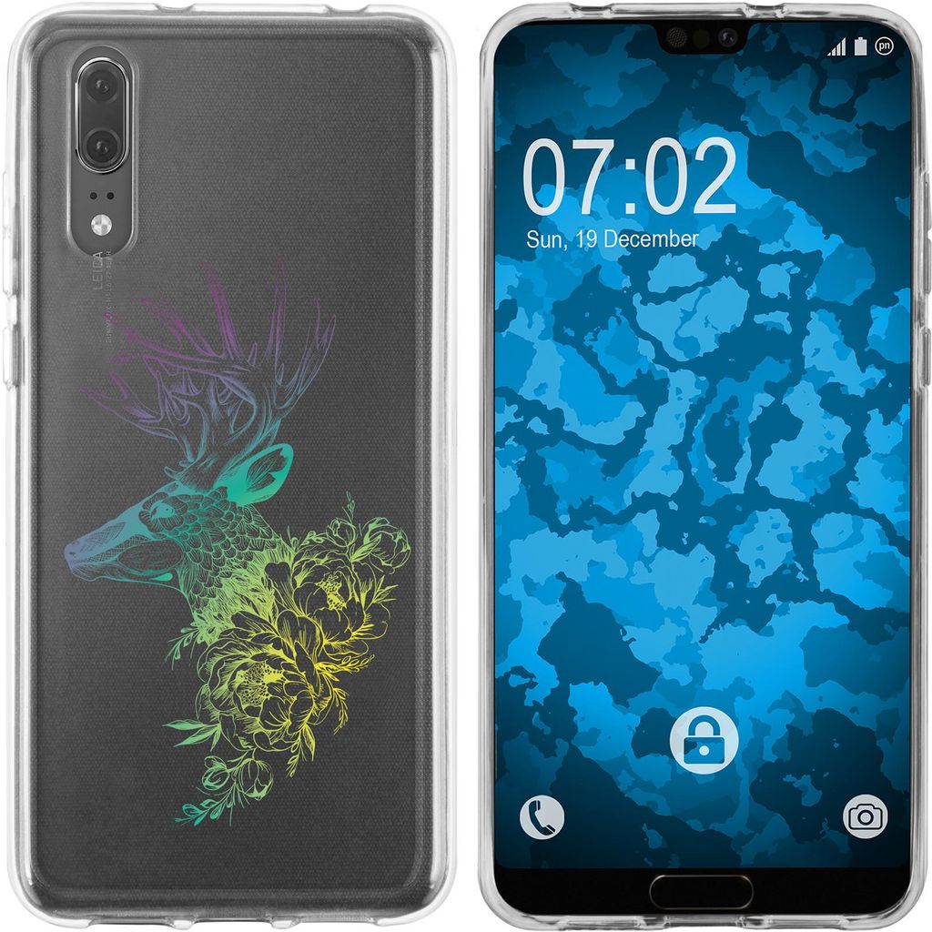 PhoneNatic Case kompatibel mit Huawei P20 Silikon-Hülle Floral Hirsch M7-4