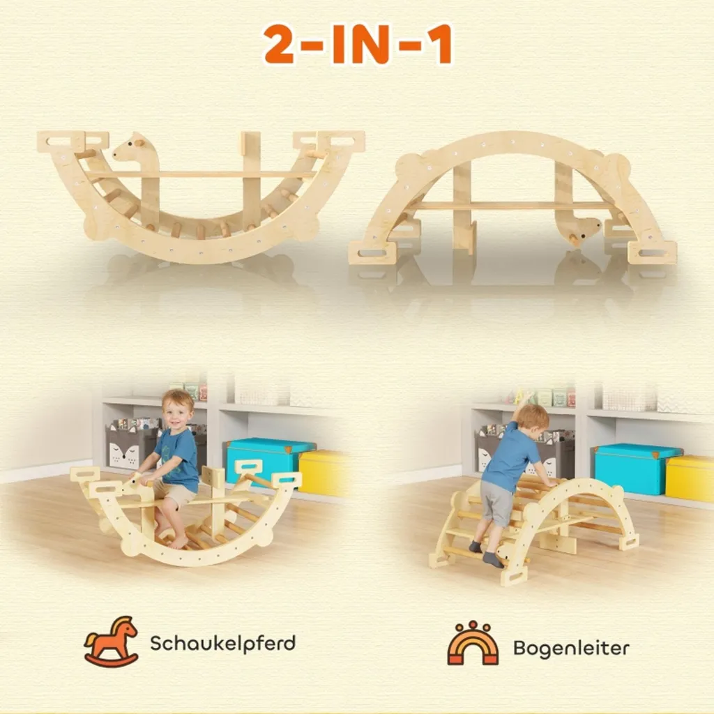 Arche à grimper en bois de hêtre, module 2 en 1 modulable 110x52x45 cm - 8