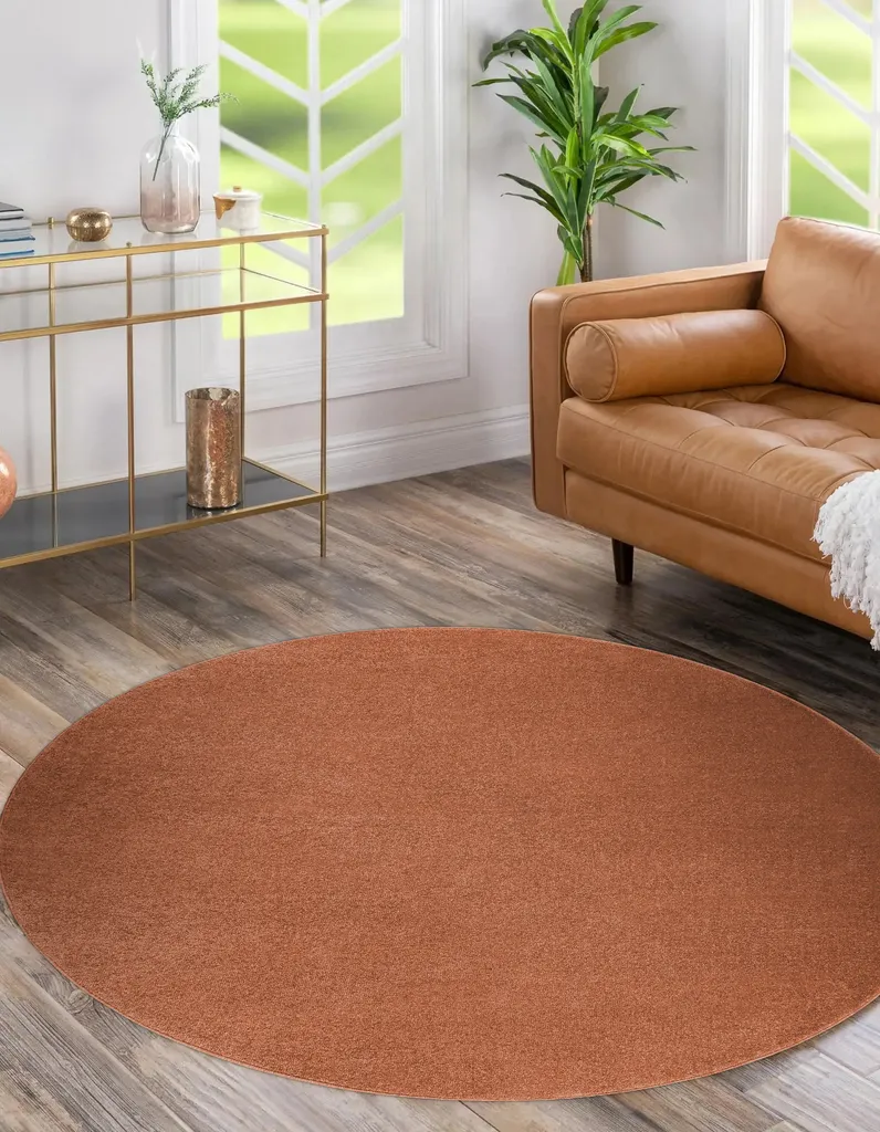Tapis rond antidérapant SOFTY terracotta 120cm facile à nettoyer - 5