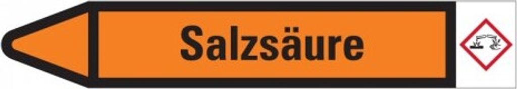 Dreifke Aufkleber I RKZ-Etikett Salzsäure, links, orange/schwarz, für Ø 25-4...