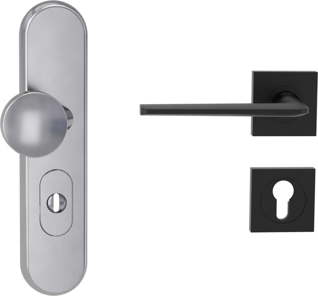 Griffwerk TITANO Kombi SB_882 ES1 (S2) -Edelstahl matt Kombi-Schutzbeschlag -Knopf/Drücker -mit Griff REMOTE -GSC-eckig -L - ZA, 72mm -TS 38-50