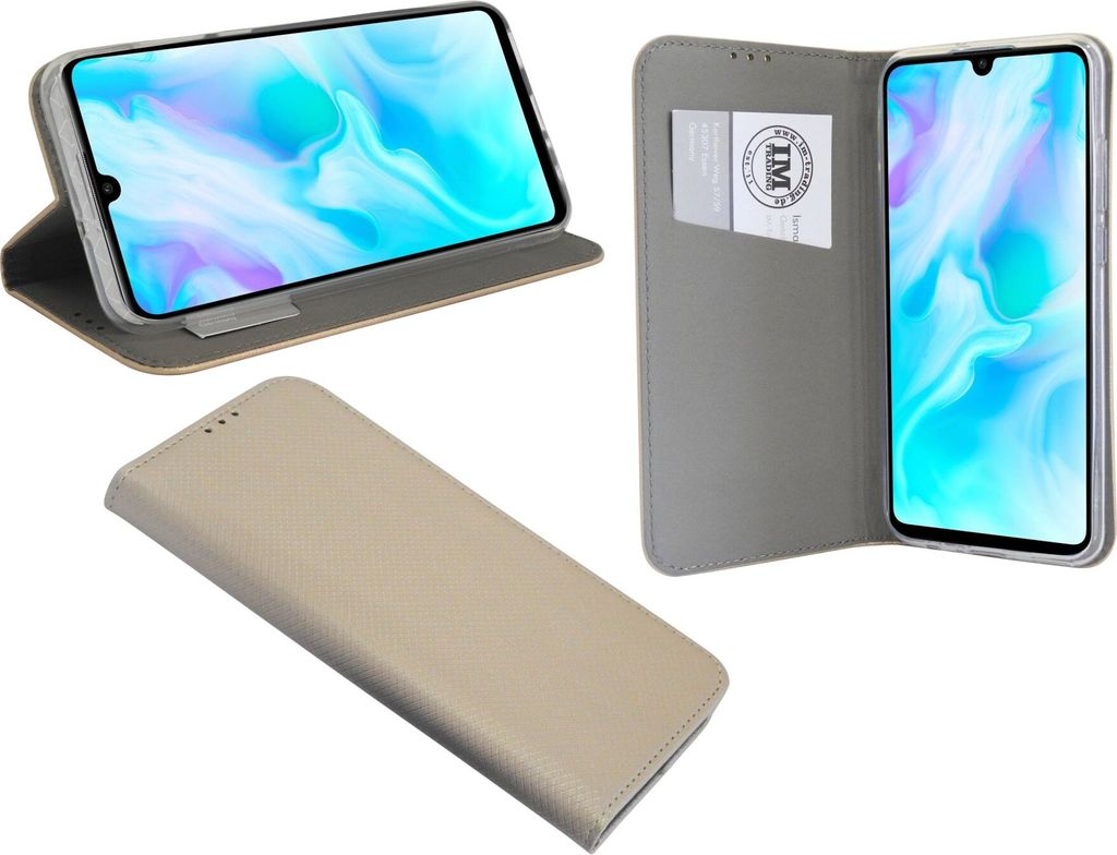 cofi1453 Buch Tasche "Smart" kompatibel mit HUAWEI P30 LITE Handy Hülle Etui Brieftasche Schutzhülle mit Standfunktion, Kartenfach Gold