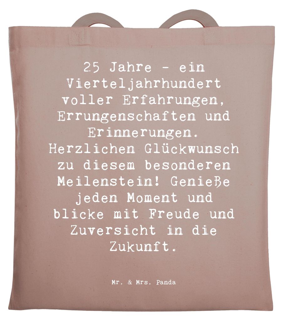 Mr. & Mrs. Panda Tote Bag Spruch 25. Geburtstag - Braun Pastell - Geschenk, Happy Birthday, Glückwünsche, Alter, Laptoptasche, Shopping Tasche, E...