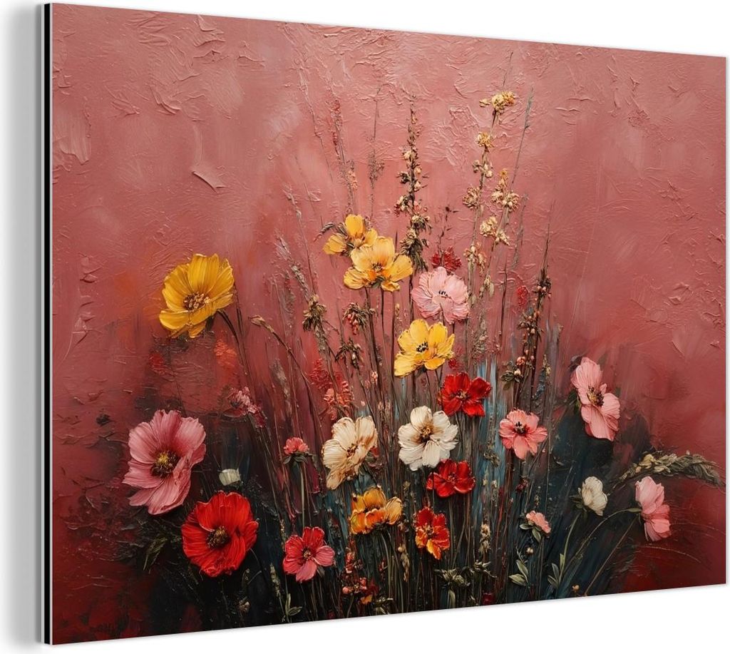 MuchoWow Wanddekoration Metall Metallbild Wandkunst 30x20 cm Blumenstrauß - Feine Details - Rosa MuchoWow Aluminium Gemälde - Aluminiumgemälder