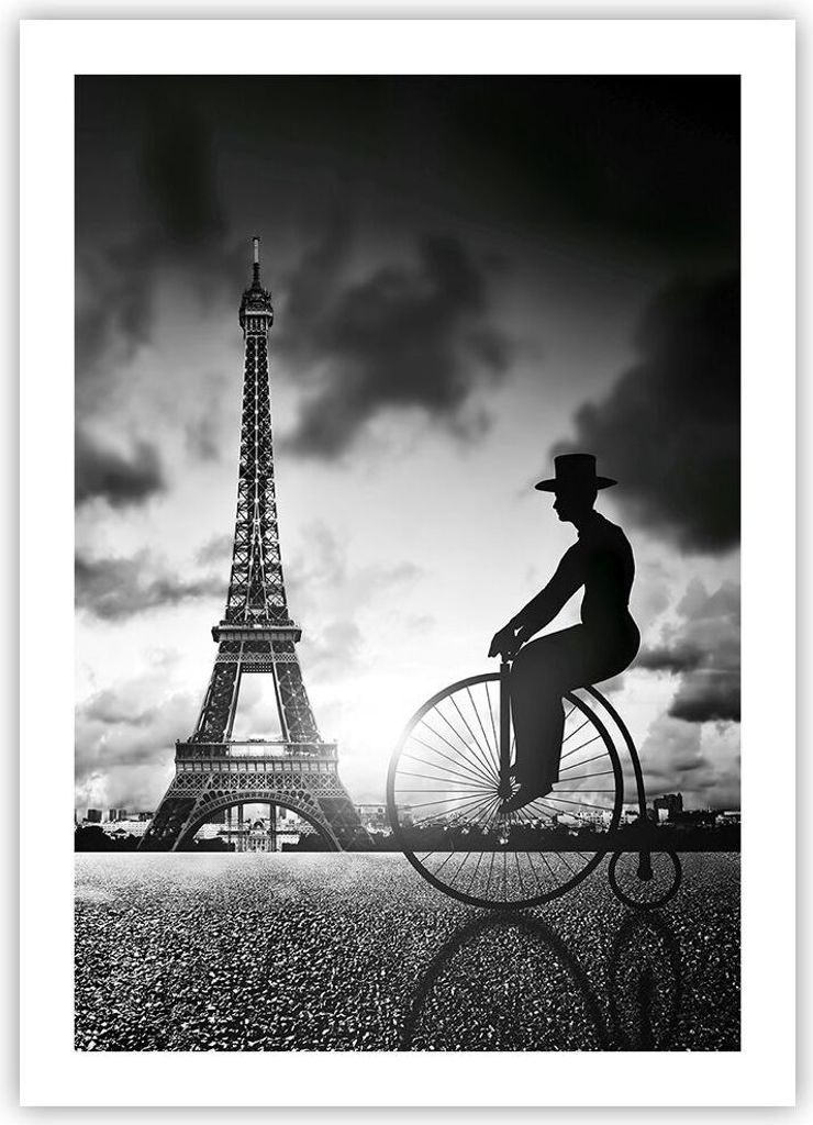 Poster - Poster ohne Rahmen - Paris Gentleman Fahrrad - 50x70 cm - Wand Bild - Wanddeko - Wandbilder - Kunstposter - Wandposter - Bilder - Kunstdru...