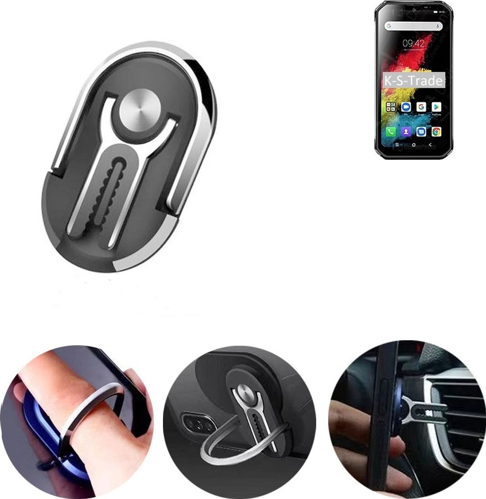 K-S-Trade 3in1 Smartphone-Ring Handy-Ring kompatibel mit Blackview BV9900 Fingerhalterung Handyring Tischständer Lüftungsgitter-Halterung Tisch