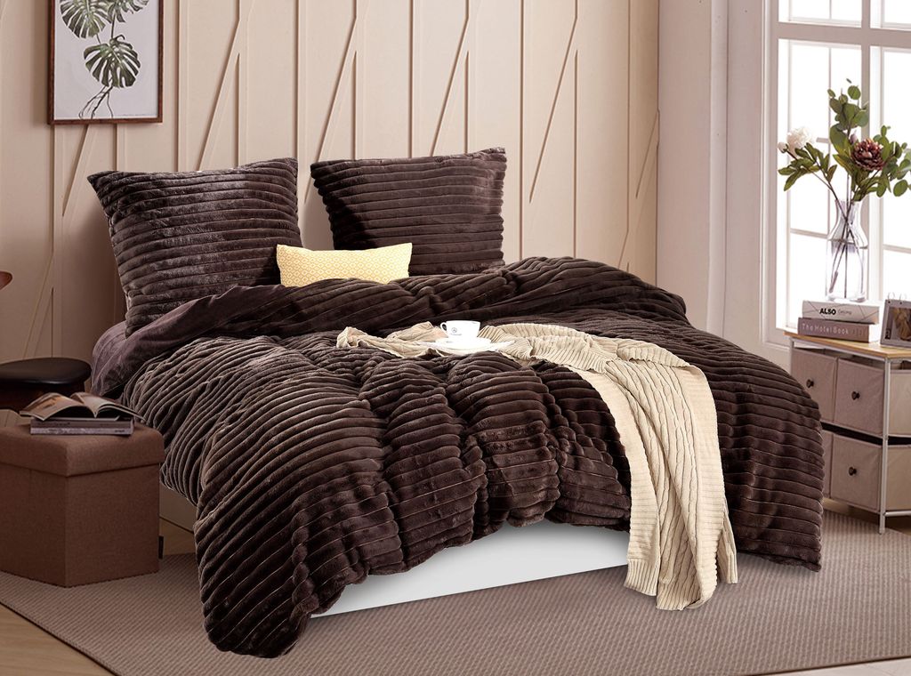 Teddy Bettwäsche Braun Gestreift 135x200 Bettbezug-Set mit Produktbild 