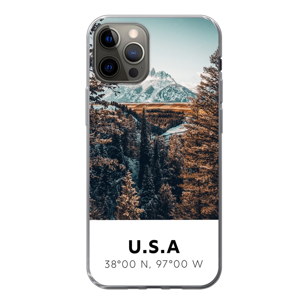 MuchoWow Handyhülle Schutzhülle Hülle für iPhone 13 Pro Amerika - Berge - Bäume Silikon Softcase Handy Hülle - Handy-Tasche