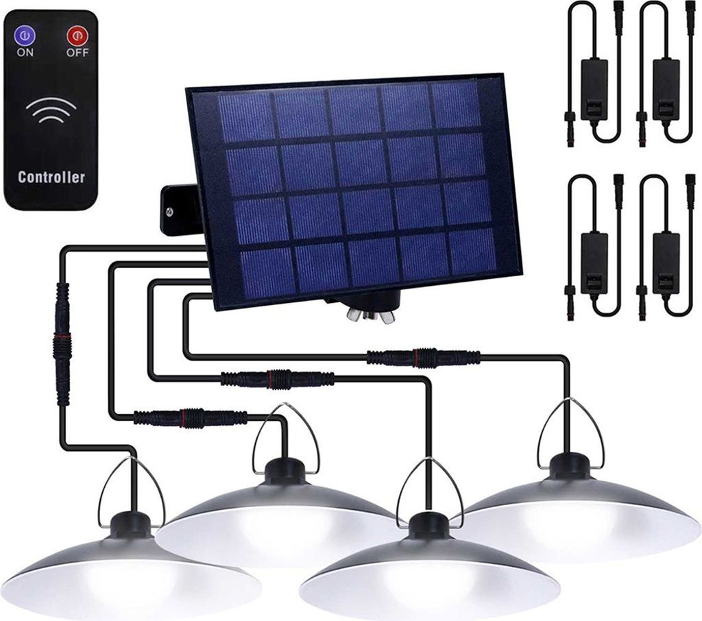 Außen Solarlampe Wasserdichte Garten Solar Pendelleuchte mit 4 Lampen und Fernbedienung, Weiß