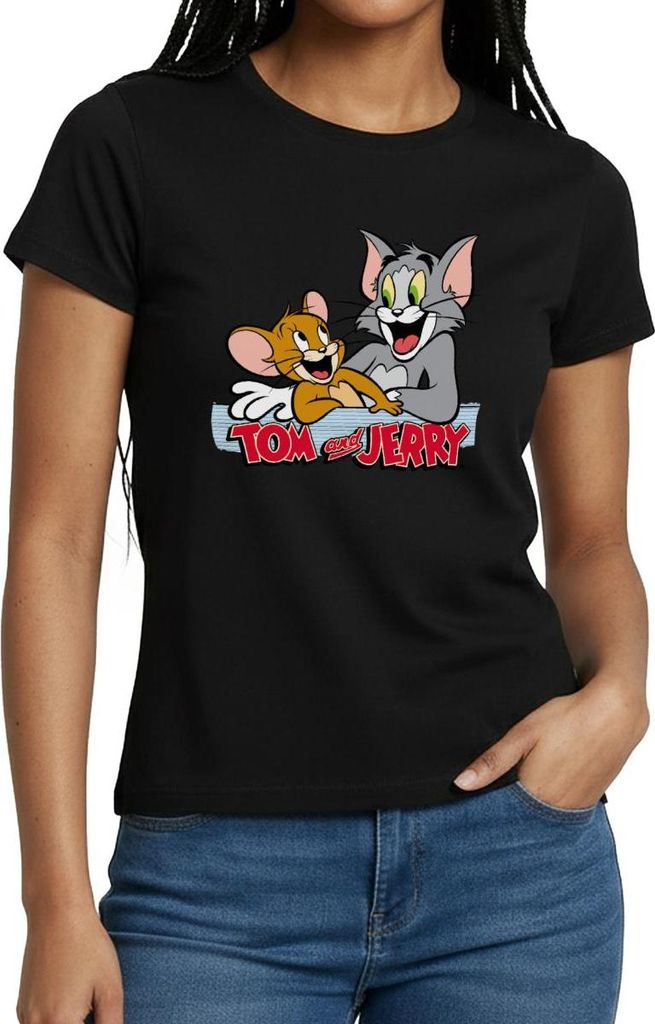 Spreadshirt Tom Und Jerry Fröhliche Freunde Frauen T-Shirt, L, Schwarz