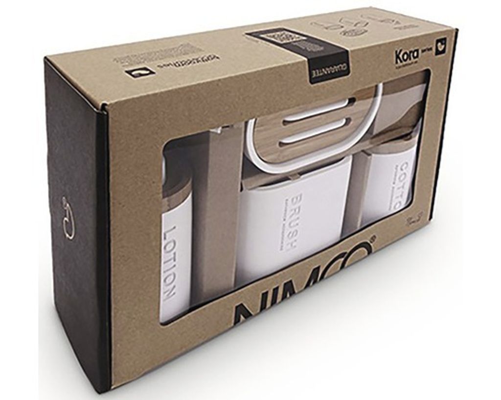 Nimco Kora - Badaccessoires-Set 4 in 1, Weiß/Bambus KO 24000SET-05