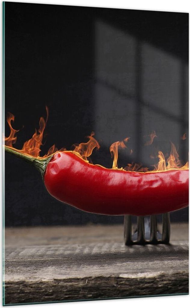 Bilder auf glas - Einteilig - Chili Paprika Bio Landwirtschaft - 70x100cm - Glasbilder - Wandbilder - Bilder - Wanddekoration aus Glas - Glas Bilde...